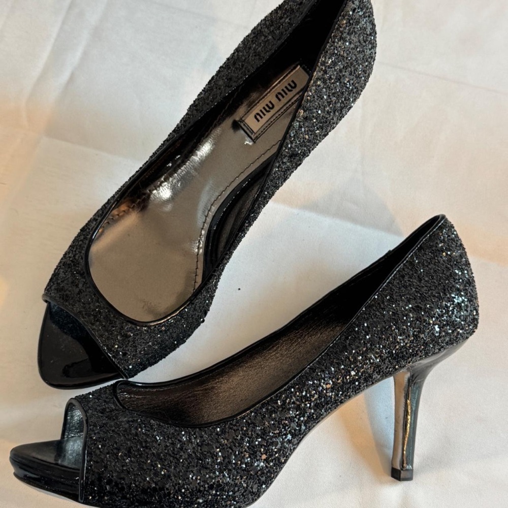Vintage Miu Miu Sparkly Embellished Glitter Black Heels